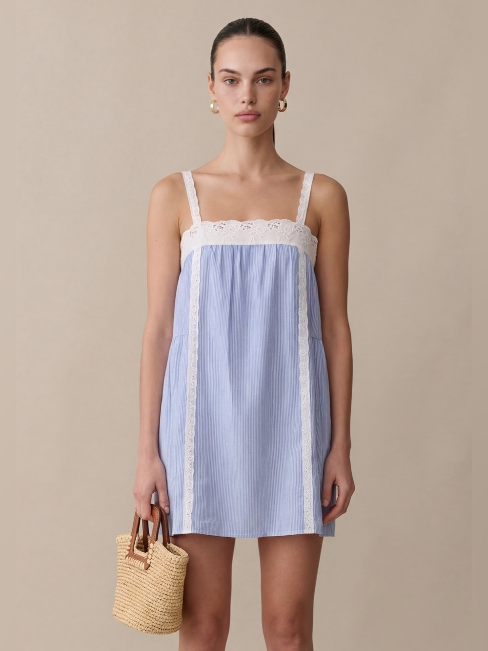 NWT Kourt Florence Mini Dress size XS blue stripe lace cotton Few Moda